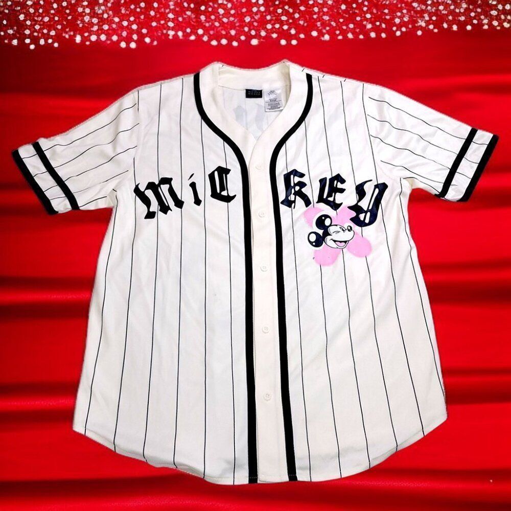 Disney Mickey Mouse Baseball Jersey Top Pinstripe Streetwear Unisex